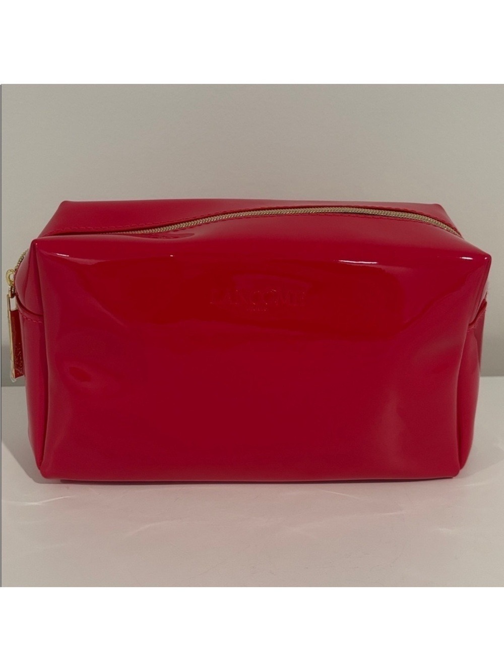 LANCÔME hot pink patent cosmetic case make up bag toiletries bag gold zipper